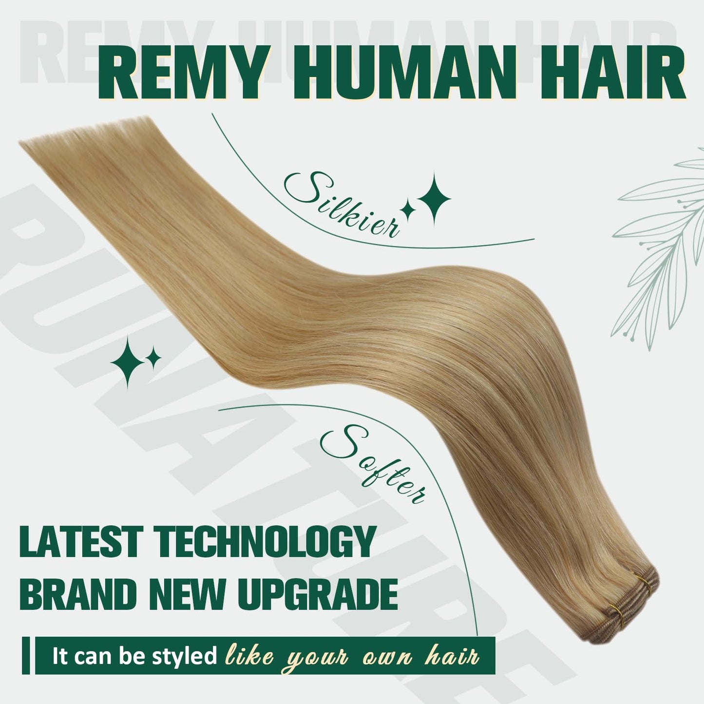 RUNATURE Blonde Weft Hair Extensions Human Hair Straight Remy Hair Weft Extensions Golden Blonde with Platinum Blonde Double Weft Sew in Human Hair Extensions Thick Full Ends 12 Inch 70g