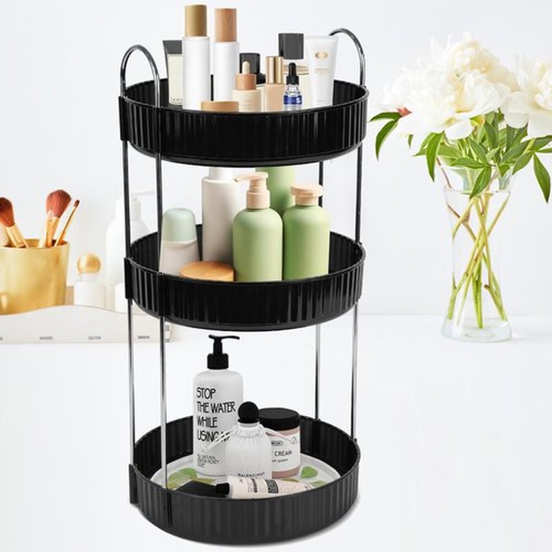 Zufudo Rotating Makeup Organizer 3 Tier Lazy Susan Trays Skincare Perfume Organizer for Bathroom Counter Vanity, Black