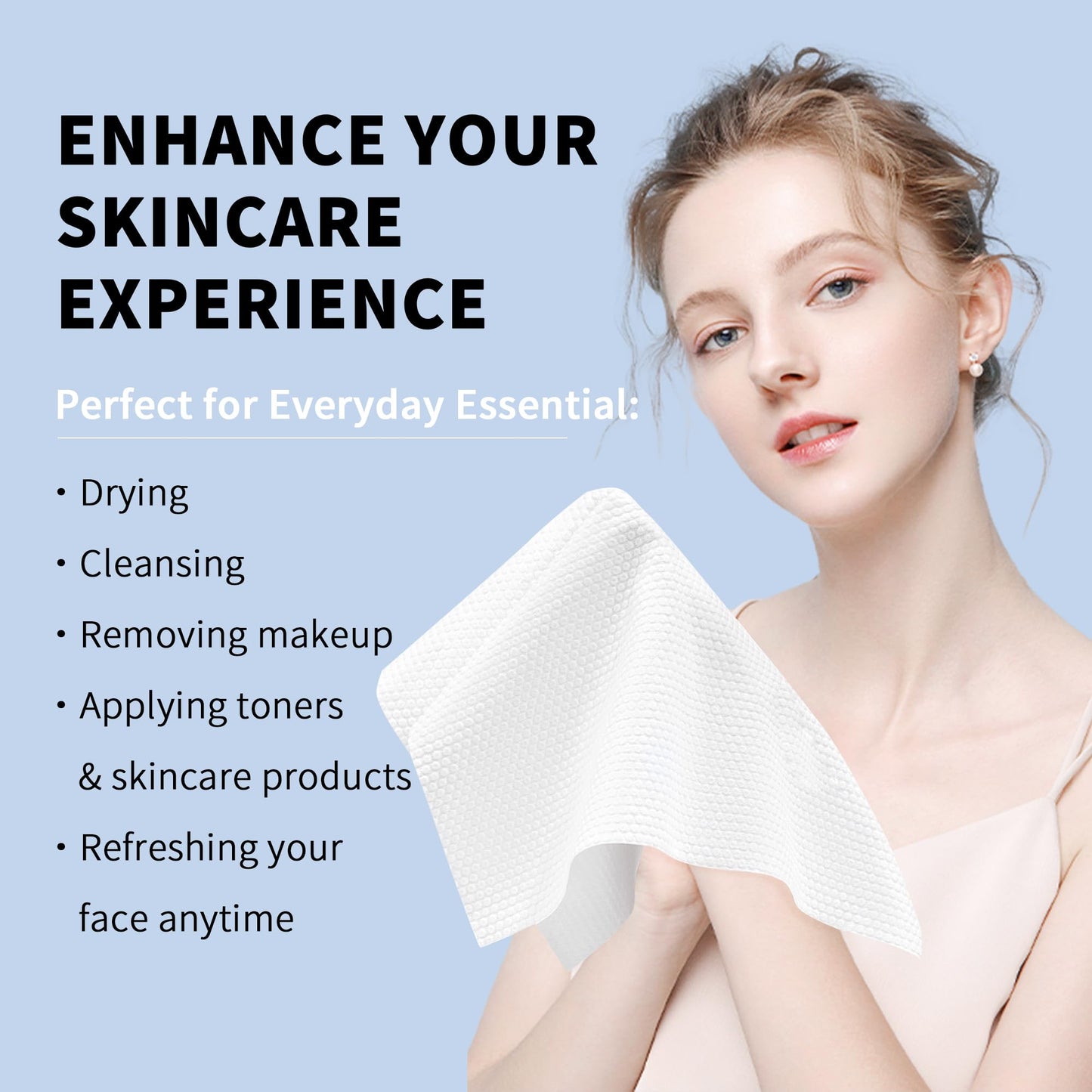 Skinsfairy Disposable Face Towels, Ultra Soft Biodegradable Dry Wipes, 50 Count 10x10'' Large Towelettes for Cleansing, Makeup Remover, Skincare, Sensitive Skin, Nursing, Travel