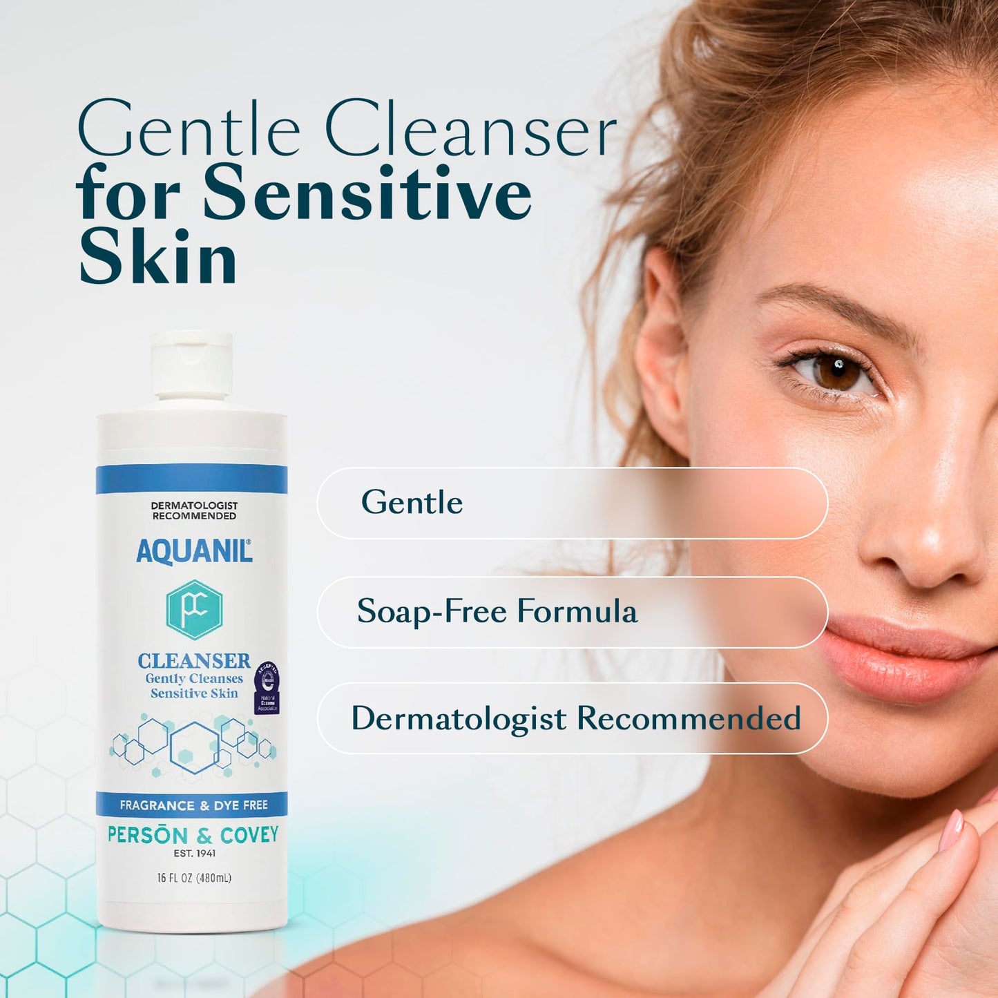 Person & Covey Aquanil Cleanser - Lipid-Free Sensitive Skin Cleanser, Non-Comedogenic Gentle Cleanser - Soap Free Cleanser with 7 Ingredients, Fragrance-Free Skin Care Cleanser - 3 Pack, 16 Fl. Oz.