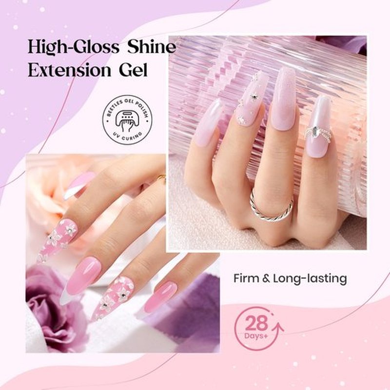 Beetles Poly Extension Gel Nail Kit, 12 Colors Milky White Gold Glitter Nude Pink Purple Extension Gel Nail Kit for Beginners, Chrome Nail Powder All in One Starter Wedding Nail Art Design