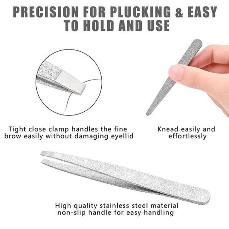 Amytor Eyebrow Tweezer Set, 4 Pcs Professional Stainless Steel Tweezers for Women, Precision Tweezer for Facial Hair, Splinter and Ingrown Hair Removal（Bright silver）