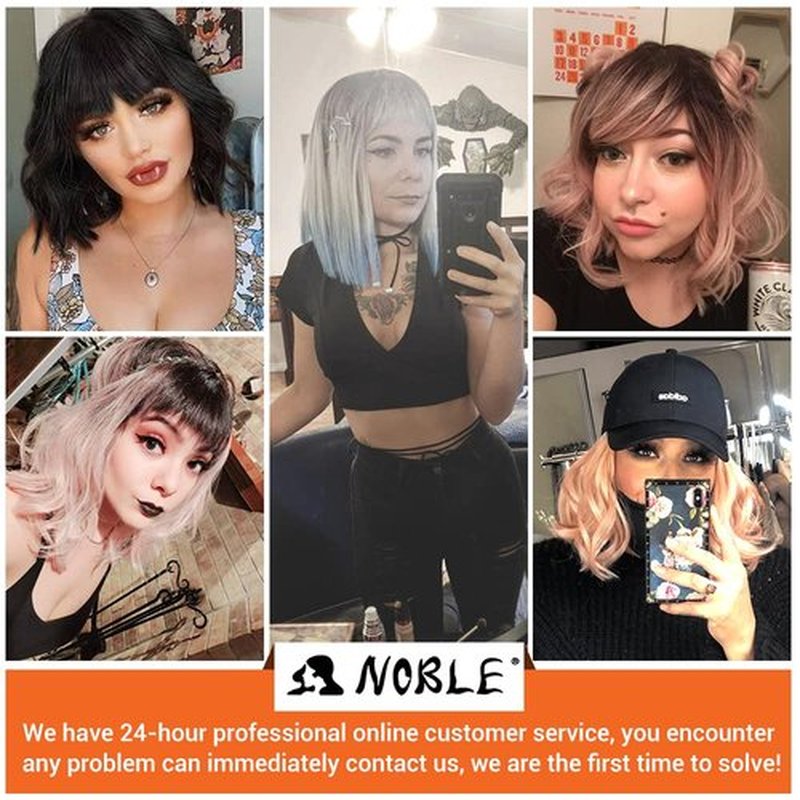 NOBLE Synthetic Curly Bob Wig With Bangs Short Bob Wigs Ombre Brown To Green Color Women's Shoulder Length Wigs Curly Wavy Wig Heat Resistant Colorful Daily Party Wig.