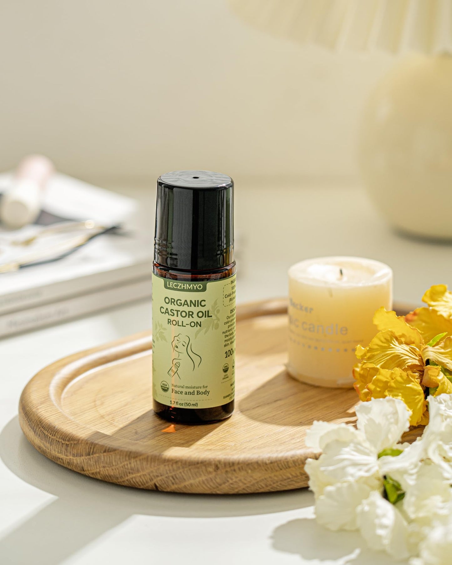 Castor Oil Roll on for Belly, Face, Body, Under Eyes –Certified Organic, Cold Pressed, Hexane Free, Unrefined – Glass Bottle Pure Roller Ball Castor Oil to Moisturize Skin - 1.7 fl. oz Large Size