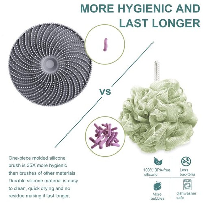 INNERNEED Food-Grade Silicone Body Scrubber Exfoliating & Massaging Shower Brush, More Hygienic Bathing Tool, for All Skin Types, Lathers Well, Longer Service Life (Gray)