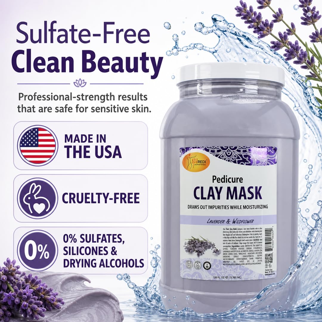 SPA REDI Bentonite Clay Mask – Full-Body Detox & Deep-Cleansing Mud Mask, Lavender & Wildflower, Hyaluronic Acid, Amino Acids & Panthenol, Sulfate-Free, Cruelty-Free, Professional & At-Home Use 128 oz