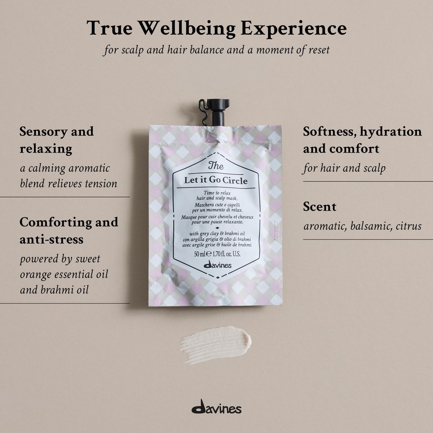 Davines The Let It Go Circle, Relaxing Scalp & Hair Mask - Softening & Moisturizing Treatment De-Stresses with Brahmin Oil & Sweet Orange - Weightless Hydration, 1.69 Fl Oz