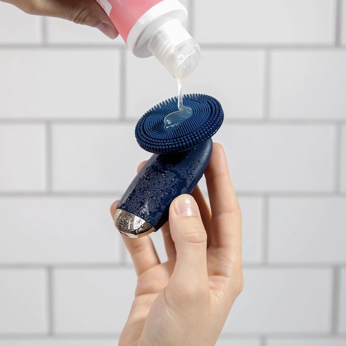 YouthLab SoniGlow, Navy, Silicone Facial Skin Cleansing Brush, Electric, Vibrating, Scrubber, Hygienic, Exfoliation, Massage, Firm, Tone, Blackheads, Pores, Waterproof, Rechargeable, Makeup Removal