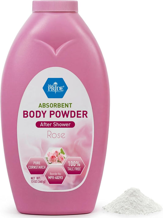 Talc-Free Cornstarch Body Powder - Moisture Absorbing Rose Scent | 13 Oz Bottle for Daily Freshness