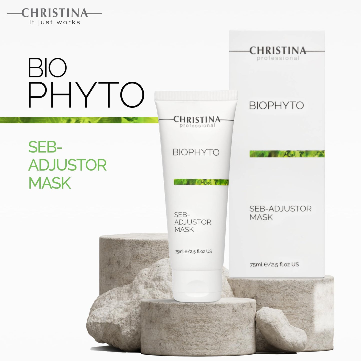 CHRISTINA Bio Phyto Seb-Adjustor Facial Mask with Moisture Complex | Face Masks Skincare Targets Acne, Blackheads, and Oiliness | Clears and Balances Skin | Suitable for All Skin Types 75ml