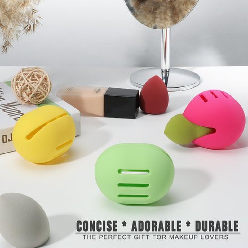 FERYES Makeup Sponge Holder – Shatterproof Eco-Friendly Silicone Beauty Make Up Blender Case for Travel -Yellow