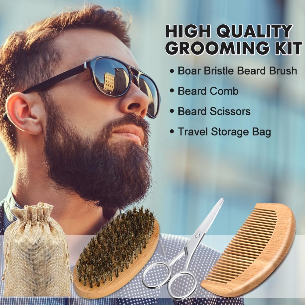 Beard Grooming Kit for Men - 3 Scented Oils, Shampoo & Balm | Perfect Dad Birthday Gift, Stocking Stuffer