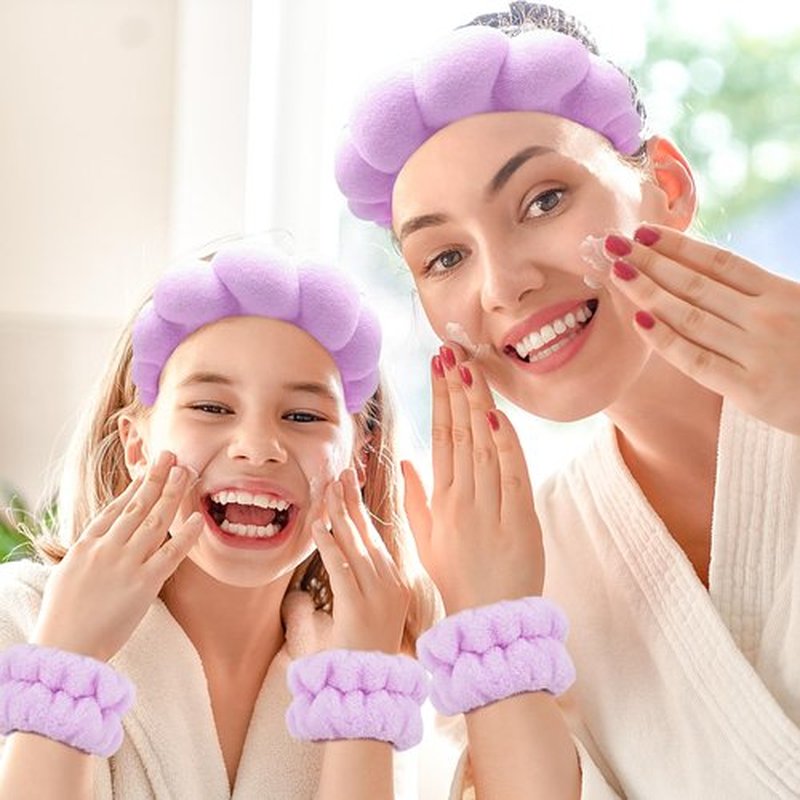 Zkptops Spa Headbands for Washing Face Wristband Set Sponge Makeup Skin Care Purple Headband Towel Bubble Soft Hairband for Women Girls Cute Puffy Headwear Winter Non Slip Thick Thin Hair Accessory