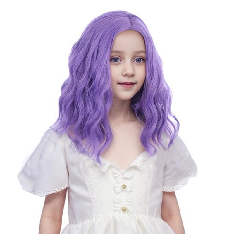 Ufindcos Purple Wig for Children Short Lavender Wig Short Curly Wavy Kids Wig Girls Side Part 13 Inches Synthetic Wig with Wig Cap