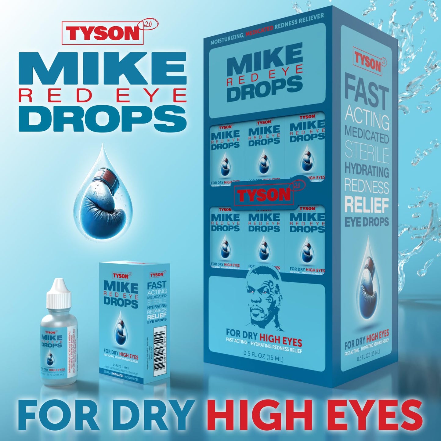 Tyson 2.0 Mike Red Eye Drops – Max Strength Redness Relief & Lubricant for Dry High Eyes, Fast-Acting Cooling Relief for Itchy & Irritated Red Eyes, 0.5 fl oz (15mL)