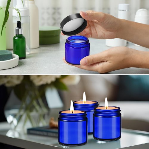 Norme 12 Pcs 4 oz Glass Jars with Lids Leakproof Round Airtight Jars Empty Cosmetic Jars with Inner Liners Lid for Storing Lotions Powder Ointments Candle Making (Cobalt Blue)