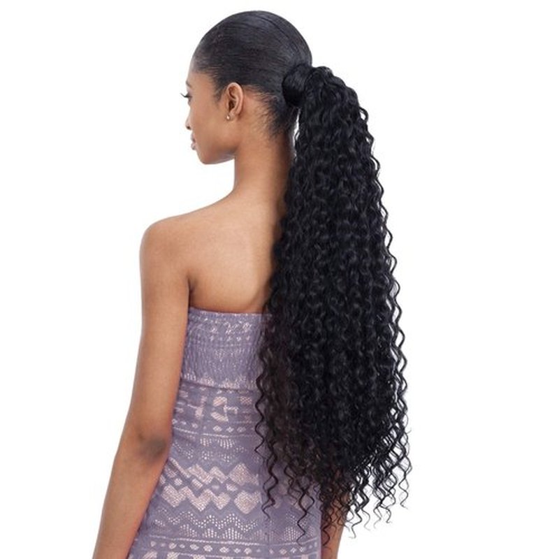 Organique Mastermix Synthetic Pony Pro Wrap Around Ponytail - SUPER CURL 32" (1B Off Black)