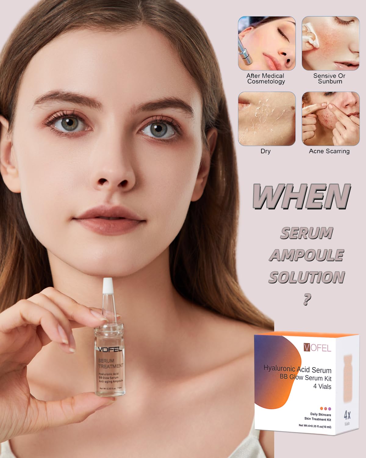 VOFEL Hyaluronic Acid Serum for Microneedling Serum Ampoules for Face Serum 0.35 oz 4 Vials