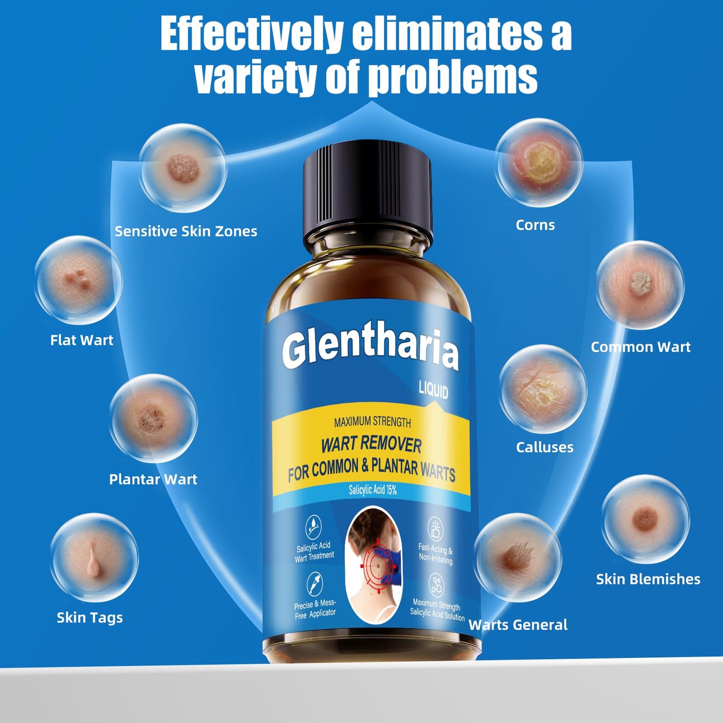 Glentharia Fast-Acting Skin Tag Remover, Wart Remover Freeze Off with Salicylic Acid Maximum Strength, Wart Removal for PlantarWart, GenitalWart, CommonWart, FlatWart, Callus