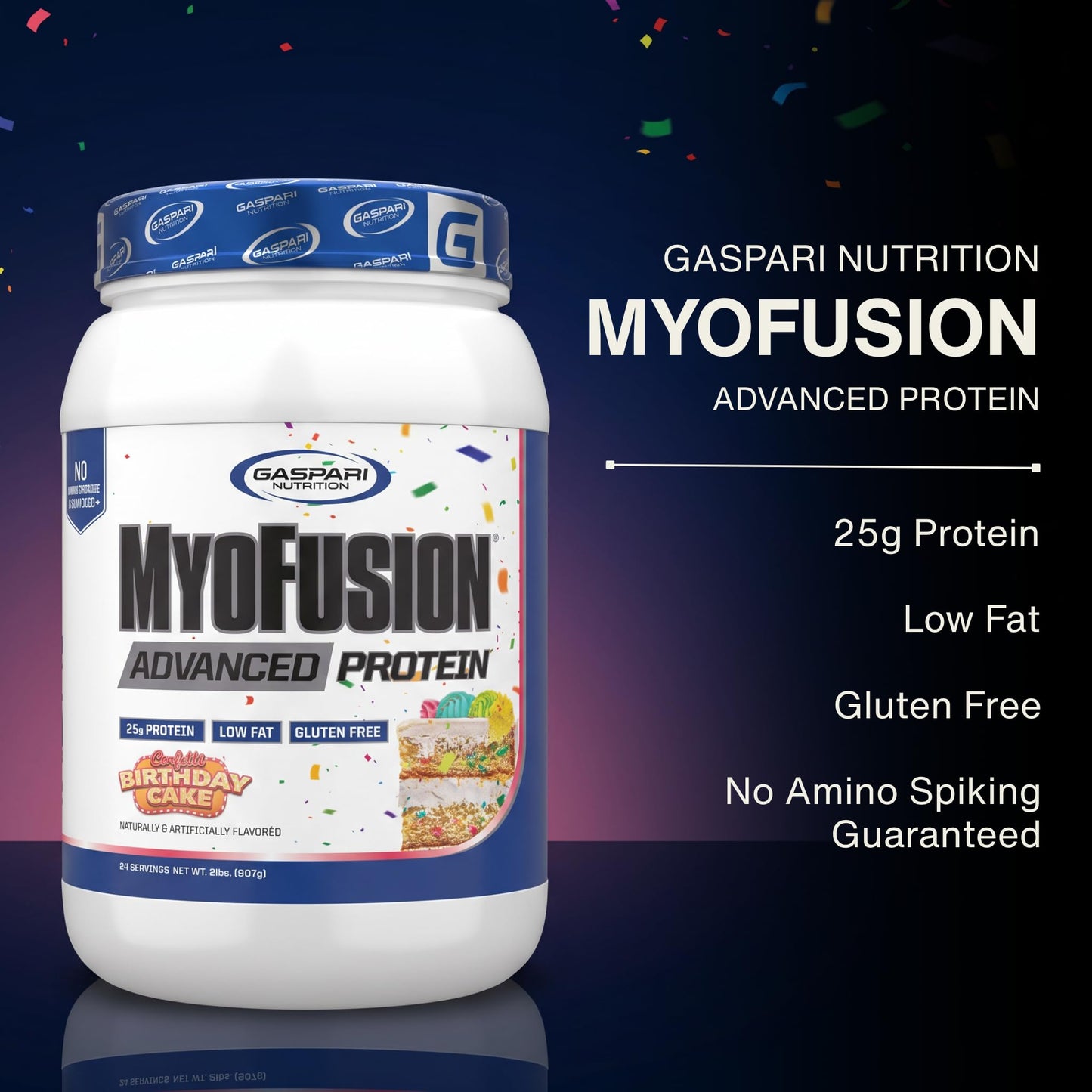 Gaspari Nutrition Myofusion Advanced Protein, Protein Blend with Whey Protein, Casein Protein and Isolate Protein, Low Fat and Gluten Free (2lbs, Cookies and Cream)