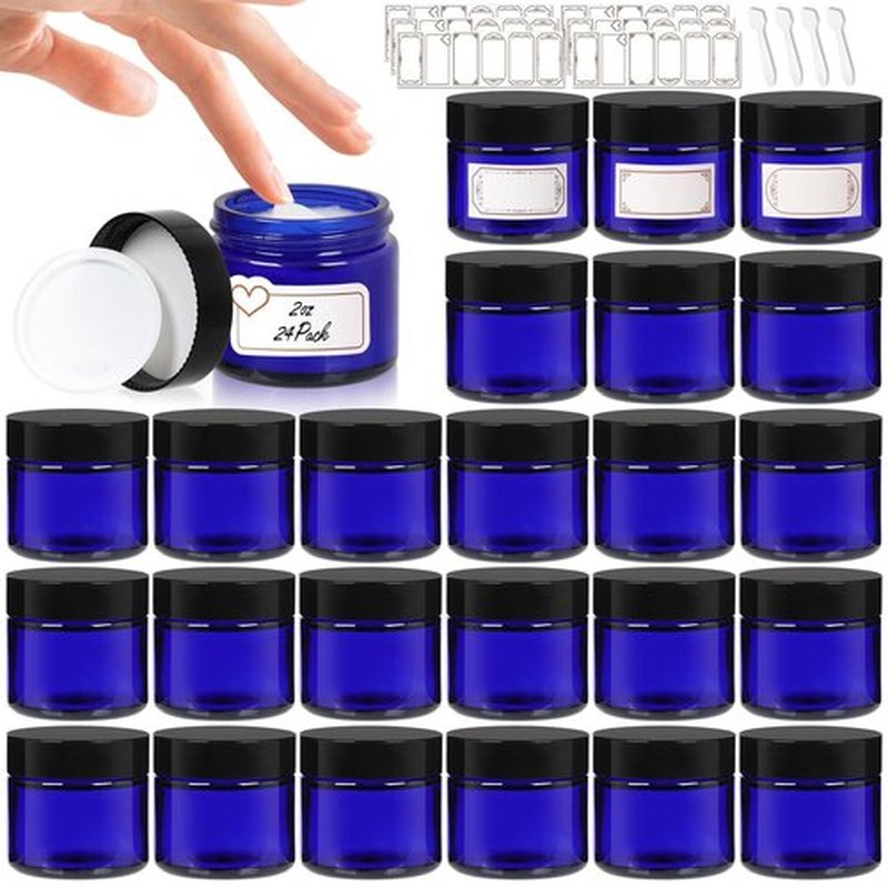 Jaisie.W 2 oz Glass Jars with Lids 24Pack- Portable Small Glass Jars with Lids 2 oz,Empty Cosmetic Jars for Lotions,Scrubs(2fl. oz, Set of 24)