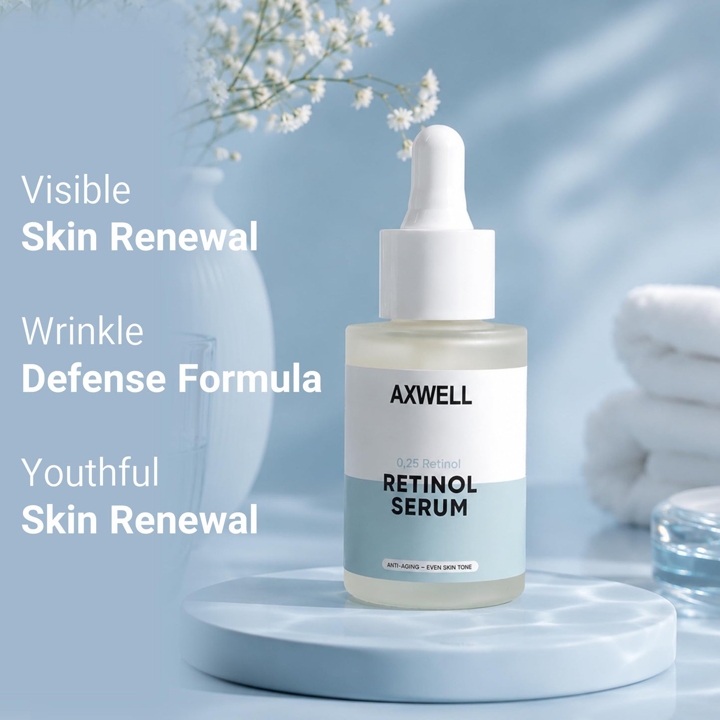 Axwell Retinol 0.25% Face Serum - Anti-Aging Night Renewal with Hexapeptide-8, Hyaluronic Acid & Shea Butter for Fine Lines, Wrinkles, Pores & Smoother Skin - Gentle Formula (1 fl oz)