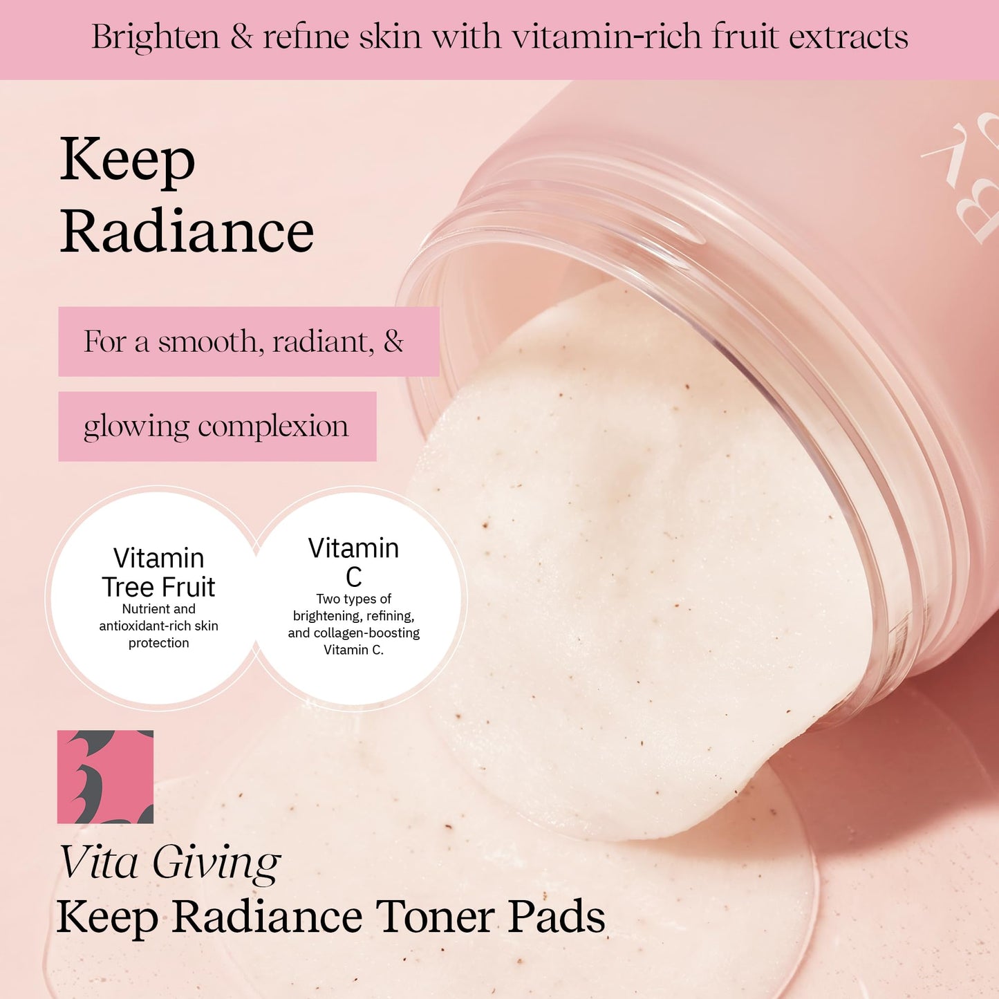 ByUR Vita Giving Keep Radiance Toner Pads - Dark Spots & Hyperpigmentation, Brightening & Hydrating, Hyaluronic Acid, Niacinamide, Vitamin C, Organic Cotton Facial Pore Care Korean Skincare (70 Count)