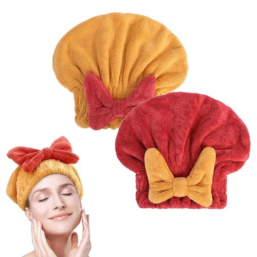 GDSAFS New Super Absorbent Hair Towel Wrap for Wet Hair, Hair Quick Drying Microfiber, Efficient Hair Drying Towel for Women with Bow-Knot, for Women with Long and Thick Hair (2pcs A)