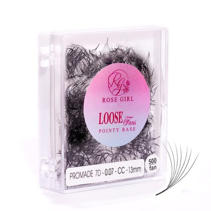 ROSE GIRL Loose Promade Fans - Natural Look Handmade Volume Eyelashes From 3D To 16D - C CC D DD Curl - False Lashes Extensions - Thickness 0.03~0.1 mm - 8~20 mm Length(7D-0.07-CC (13mm))