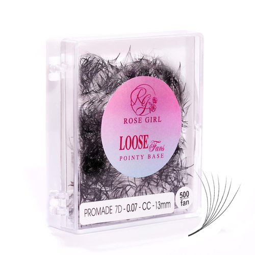 ROSE GIRL Loose Promade Fans - Natural Look Handmade Volume Eyelashes From 3D To 16D - C CC D DD Curl - False Lashes Extensions - Thickness 0.03~0.1 mm - 8~20 mm Length(7D-0.07-CC (15mm))