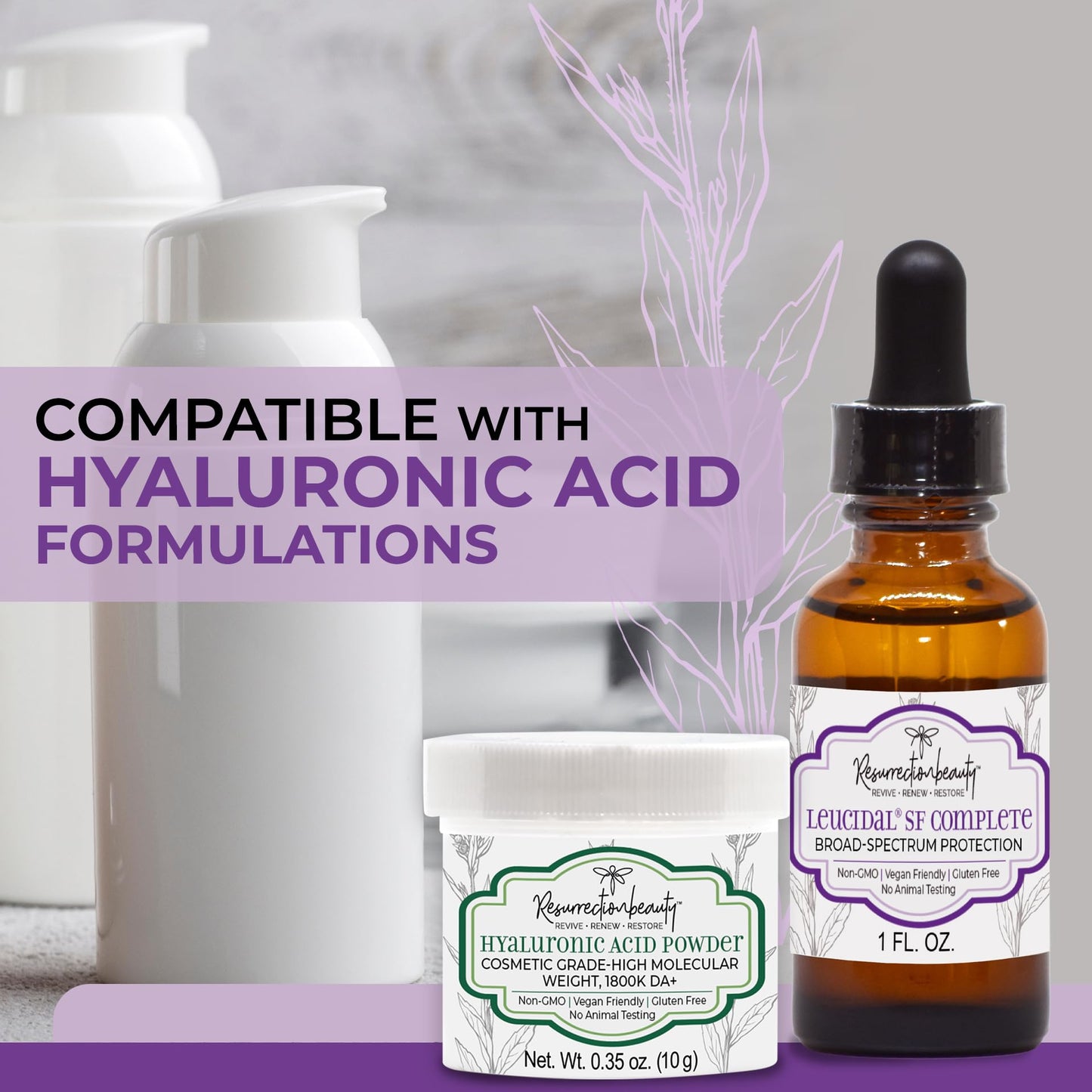 Leucidal® SF COMPLETE Broad Spectrum Protection Cosmetic Ingredient for DIY Vitamin C Ascorbic Acid & Hyaluronic Acid Powder Serum, Facial Lotion & Other Formulations, 1 oz RESURRECTIONbeauty