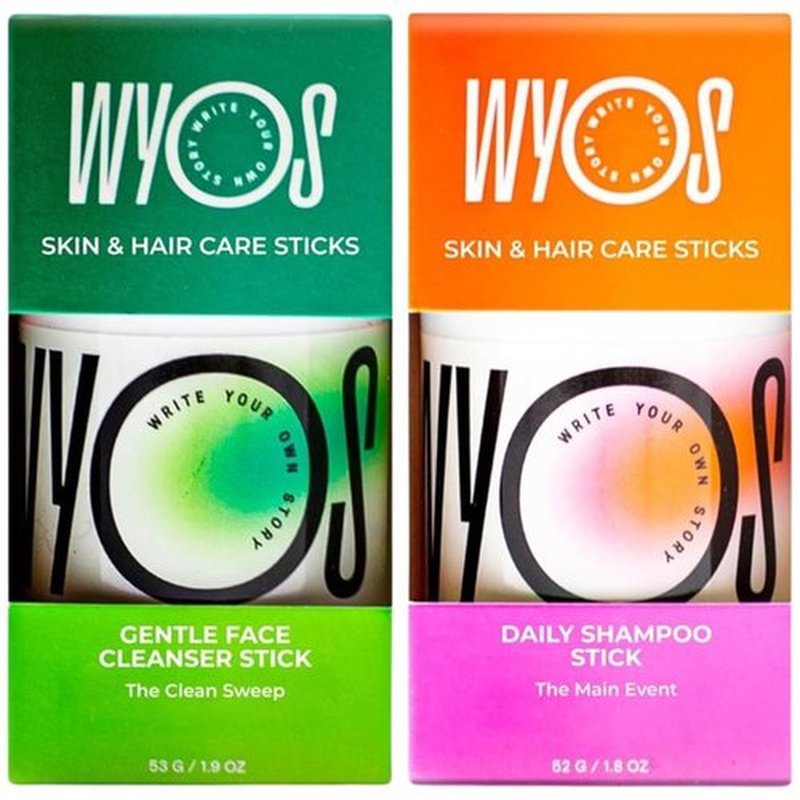 WYOS Face Cleanser & Shampoo Stick Bundle | Travel Size, Leak Free, Vegan, Cruelty Free, Portable, Sulfate Free, Paraben Free