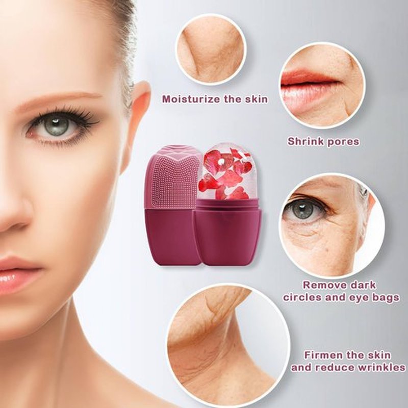 XHJRI Ice Face Roller Massager,Ice Cube Roller for Face, Eyes and Neck Naturally Conditioning and Skin Care,De-Puff Eye Bags,Reduce Migraine Pain,Reusable Massage Silicone Ice Mold (New Rose)