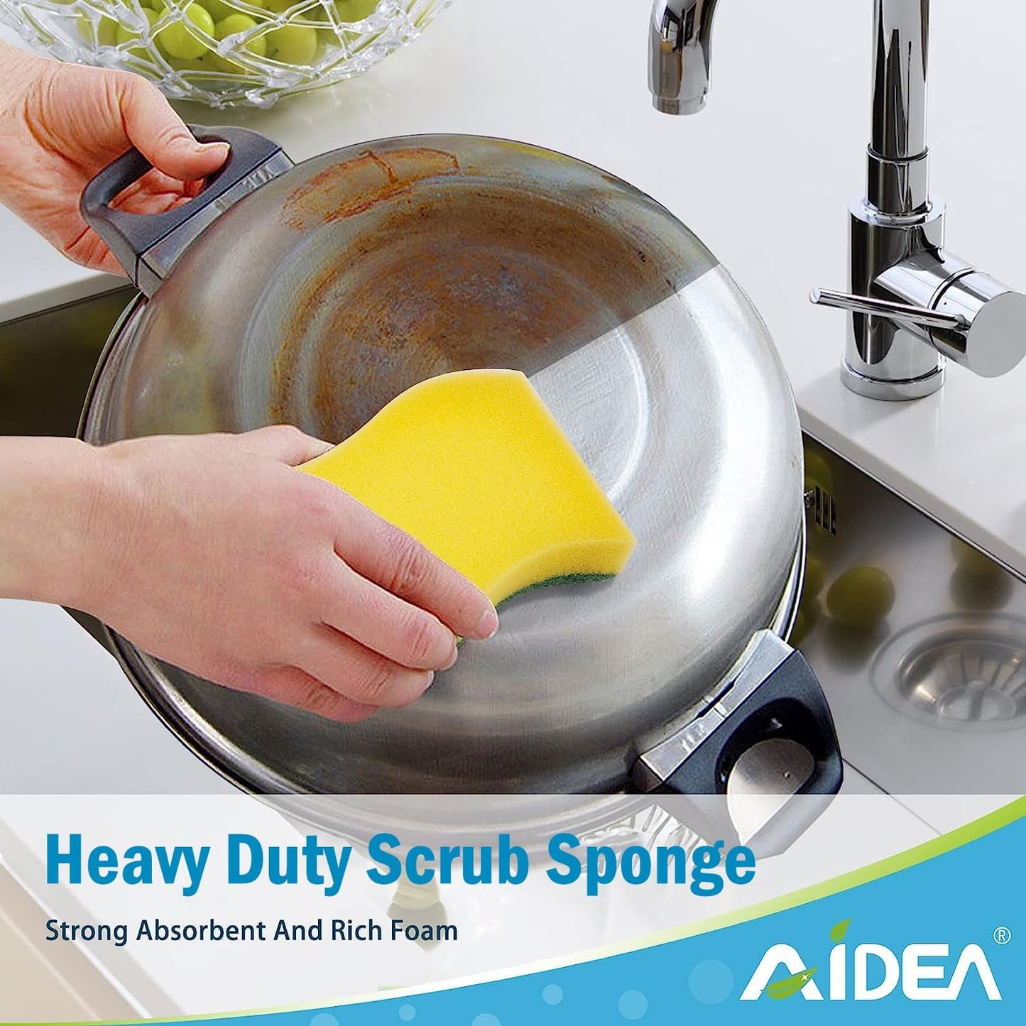 Heavy Duty Kitchen Sponges - 24 Pack Stink-Free Dish Scrubber for Home & Pots/Pans Cleaning