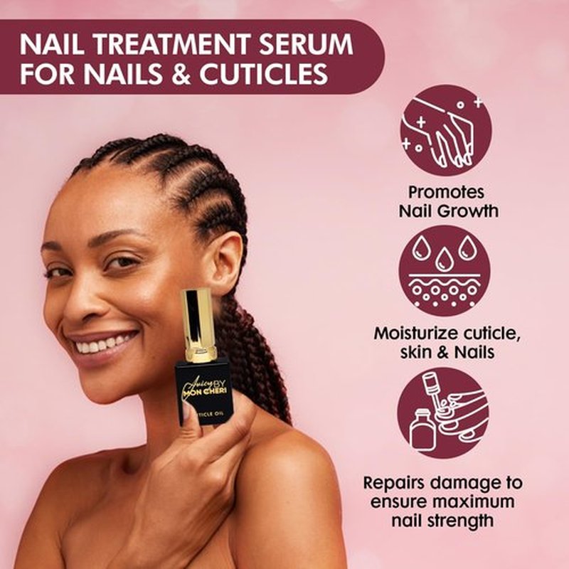 Juicy by Mon Cheri Nail Perfection Cuticle Oil: Moisturizes, Repairs, and Promotes Growth for Stronger, Healthier Nails. Ideal for Natural Nails. 10ml Red Hot Banana Golden Touch Treatment.