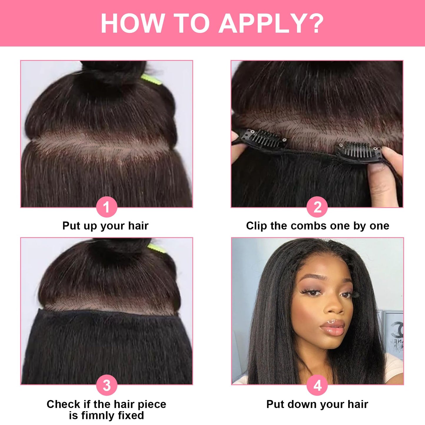 Yargel Hair 22 Inch 2 Pack Kinky Straight Clip in Hair Extensions for Black Women Yaki Straight Clip ins Full Head Seamless Synthetic Hair Pieces(14 Pcs/Set 32 Clips)