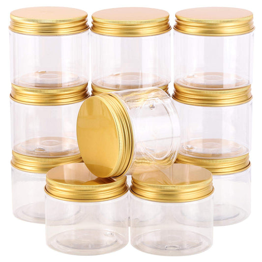 12pcs 150ml Cosmetic Containers Empty Refillable Clear Plastic Jars with Gold Lid, Storage Cream,Lotion,Powder,Liquid-Business Packing Jar