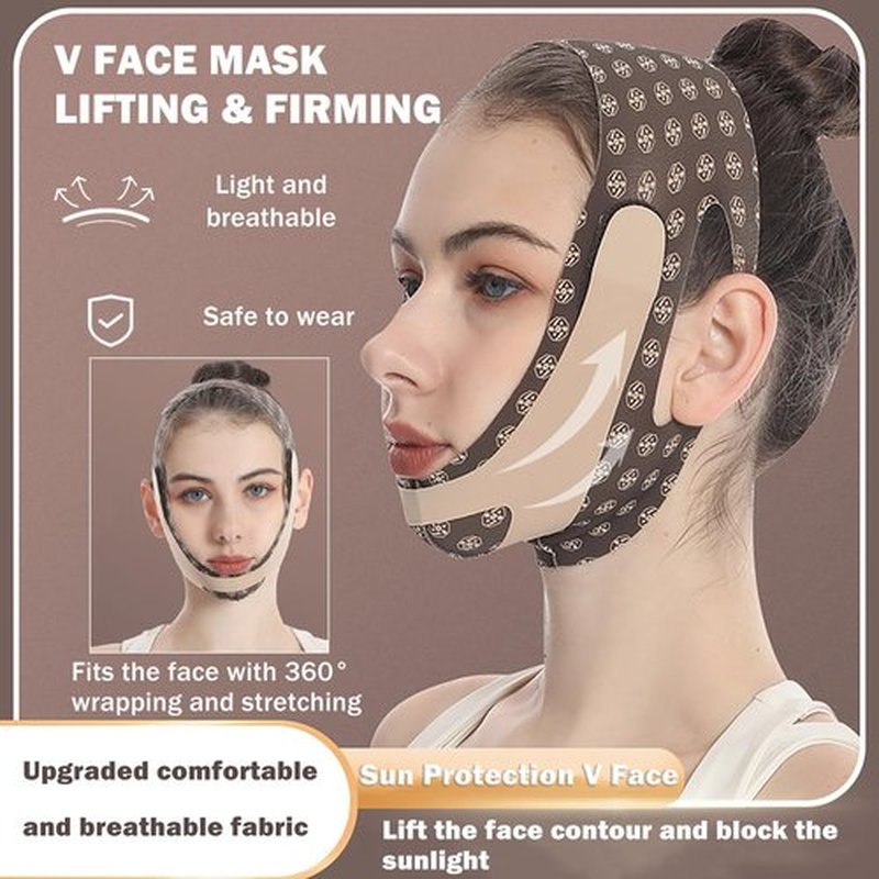 V-Line Mask Chin Up,Double Chin Reducer,Mask V Shaped,Adjustable Chin Strap for Women,Ohyesbae Face Slimming V Line Lifting Mask,Jaw Exerciser (Brown)