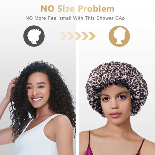 Aquior Shower Cap, Shower Cap for Women Reusable Waterproof, Large Bath Hair Cap for All Hair Lengths, Ladies, Men and Kids (Leopard)