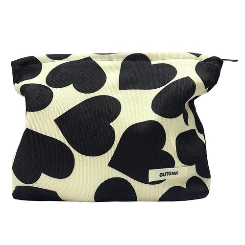 GUTGNK Women's Cosmetic Bag,Corduroy Vintage Heart Travel Cosmetic Bag Small Cosmetic Bag Skin Care Cosmetics Change and Wash Convenient Handbag Zipper Storage Bag