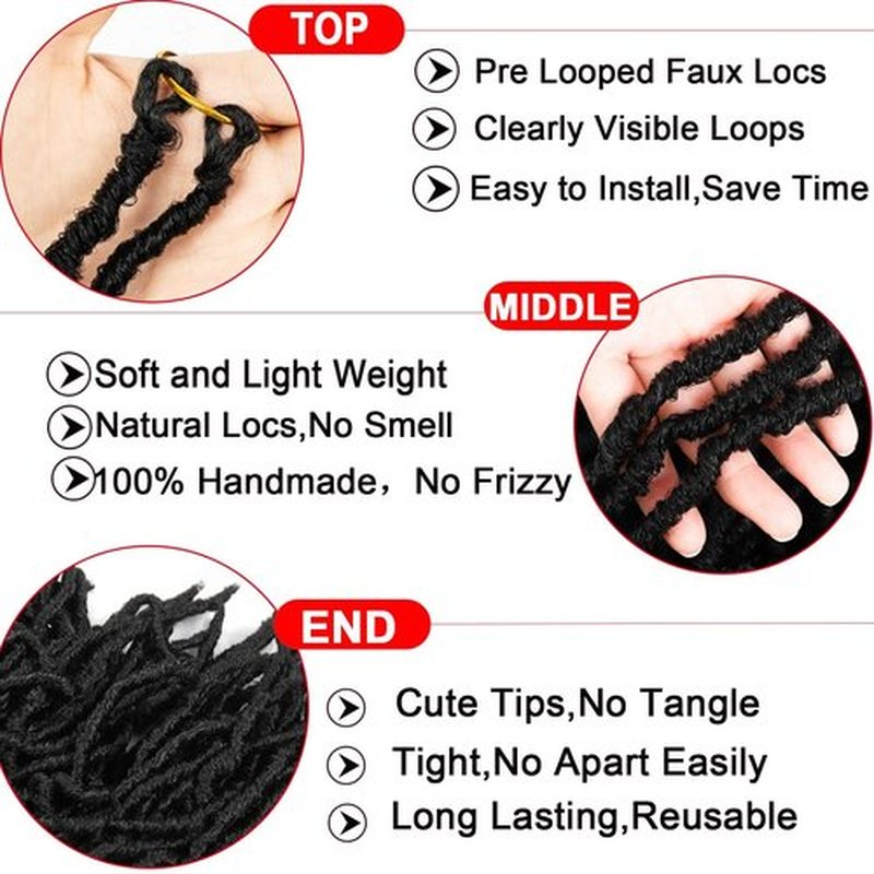 Ahrencan Faux Locs Crochet Hair,6 Packs 24 Inch Soft Locs Crochet Hair,Pre Looped Goddess Faix Locs Crochet Hair For Black Women,Pretwisted Wavy Synthetic Dreadlock Crochet Braids (24in,1B#)