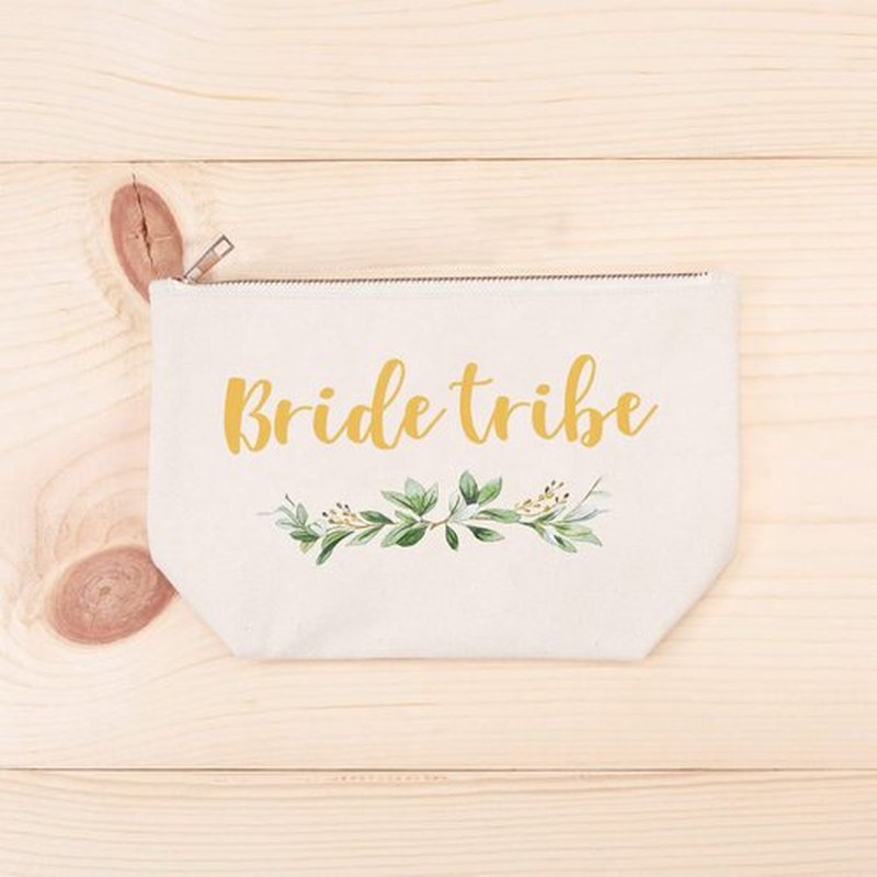 ELEGANTPARK Bride Bridesmaid Proposal Gifts Set of 4 Bride Tribe Gifts Cosmetic Bag Travel Makeup Bag for Women Bridal Shower Gifts Wedding Bachelorette Party Pouch Zipper Canvas
