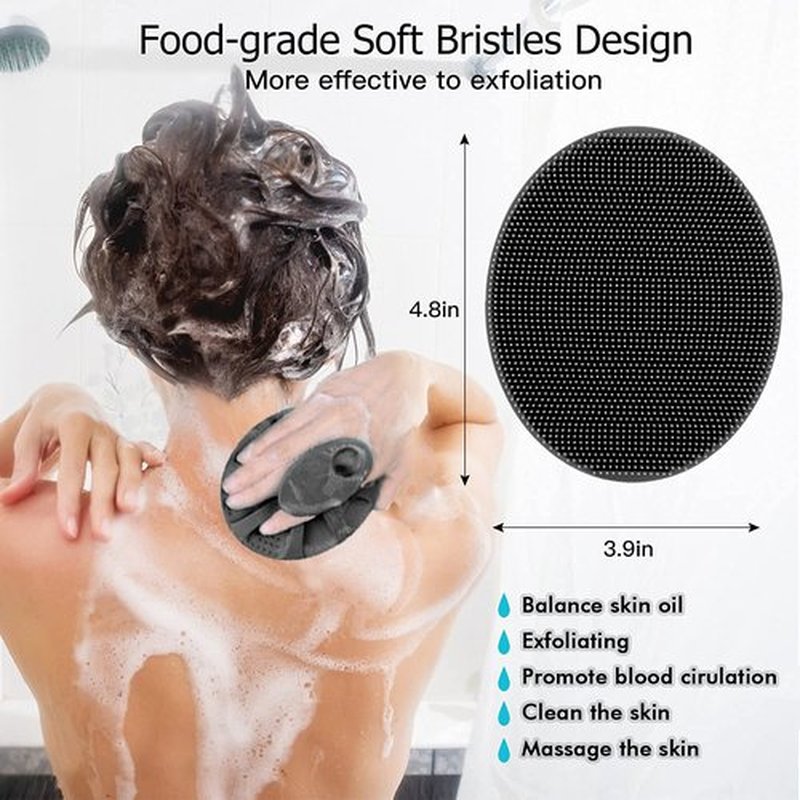 INNERNEED Soft Silicone Body Scrubber Handheld Shower Cleansing Brush, Gentle Exfoliating and Massage for All Kinds of Skin (Black)