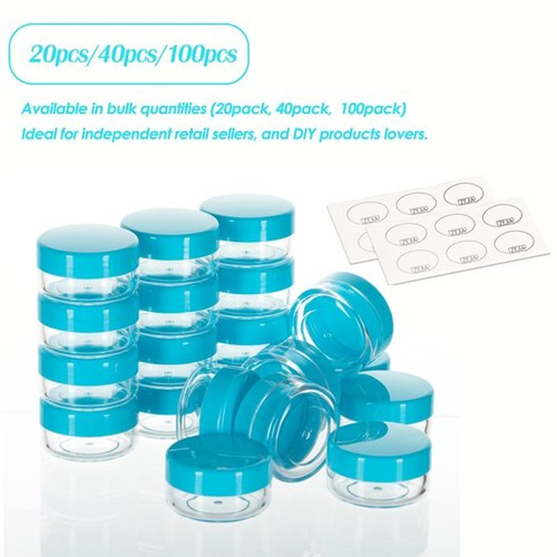 ZEJIA 10 Gram Sample Containers, 20 Count Cosmetic Containers with Lids, Refillable Empty Sample Jars, Small Plastic Containers with Lids (Blue)