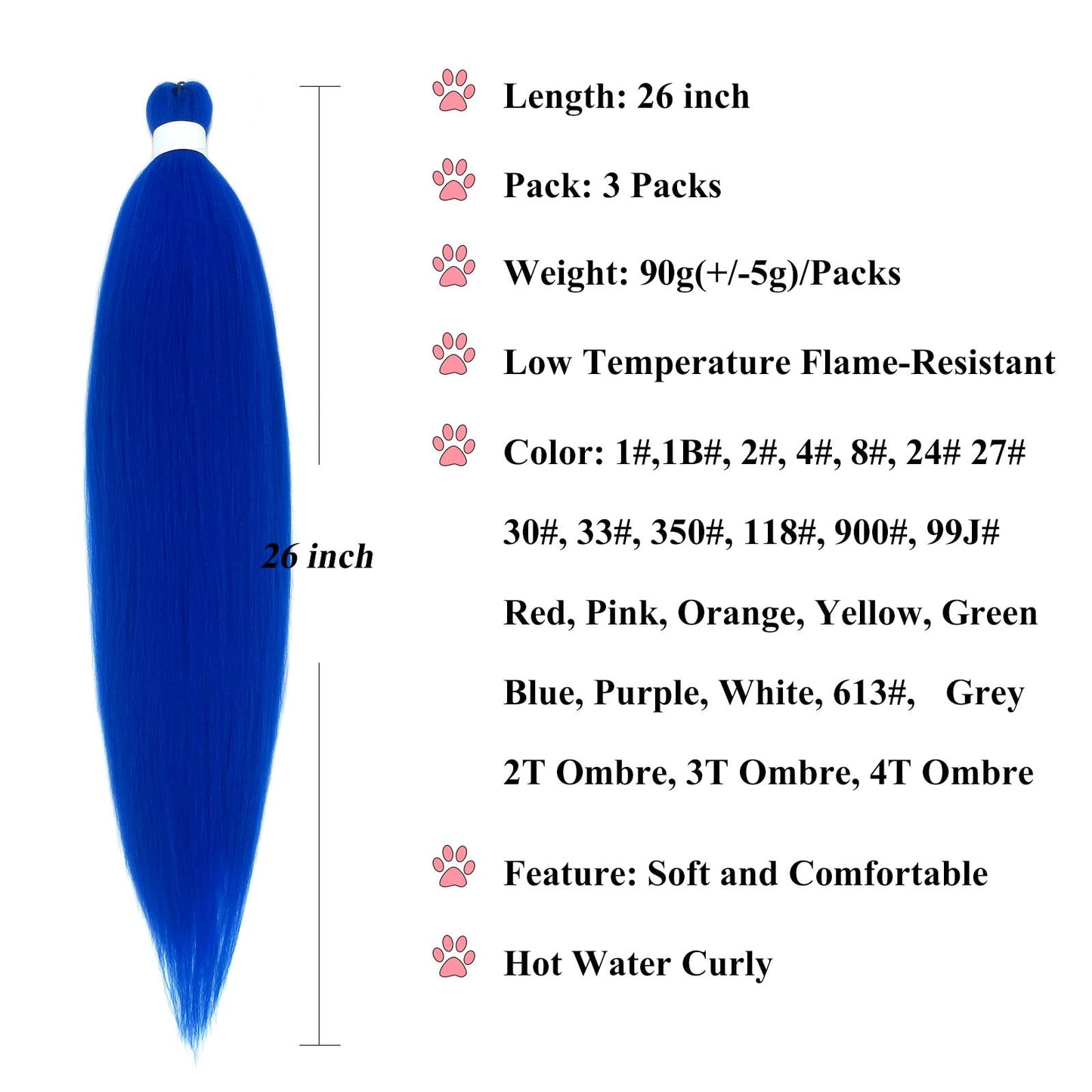 Blue Braiding Hair Pre Stretched Prestretched Braiding Hair 26 inch Long Kids Braiding Hair Extensions for Braiding Box Micro Braids Synthetic Clean Therapy Knotless Braiding Hair (Blue 3packs)