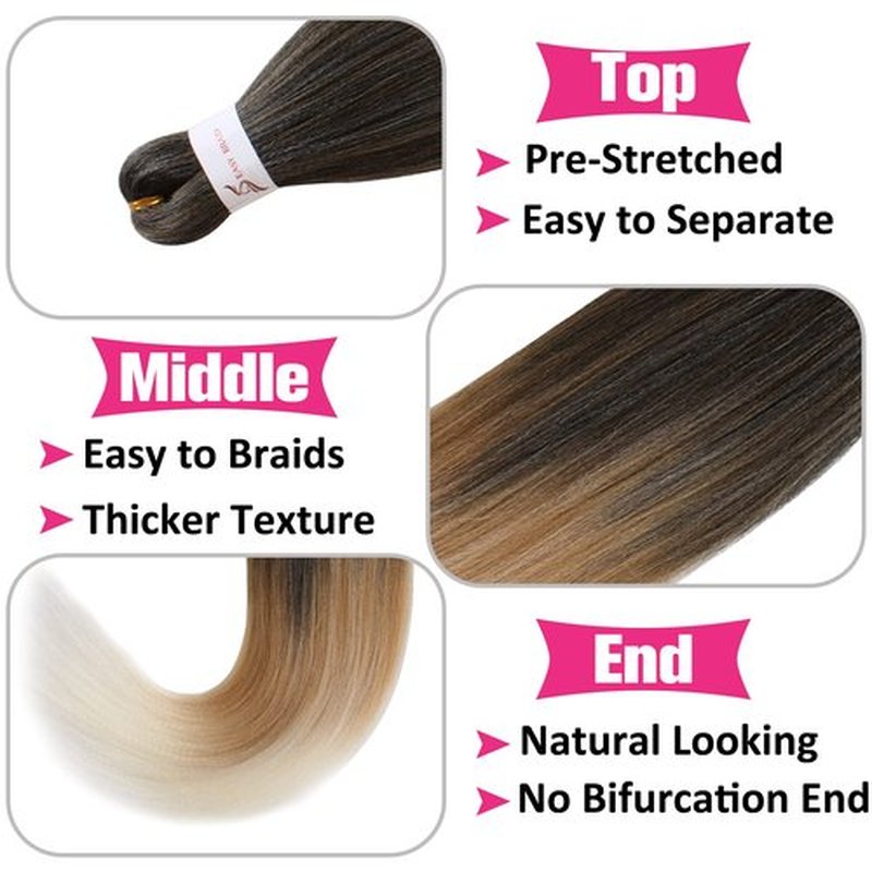 Unionbeauty Pre Streched Braiding Hair 36 Inch 8 Packs Ombre Brown Blonde Long Brading Hair Soft Yaki Texture Easy Braid Hair for Braids Hot Water Setting Synthetic Crochet Hair Extensions (1B27613#)