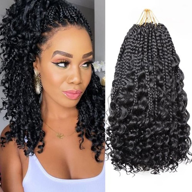 VIOLET 14 Inch Box Braids Crochet Hair 7 Packs Goddess Braiding Hair with Curly Ends Prelooped Synthetic Crochet Hair for Black Women(14 Inch, 7Packs, 1B)