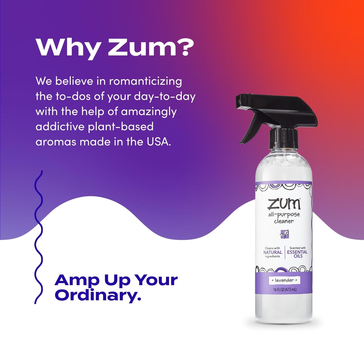 Zum by Indigo Wild All-Purpose Cleaner - Natural Multipurpose Cleaner Made with Essential Oils, Baking Soda & More - Lavender, 16 fl oz