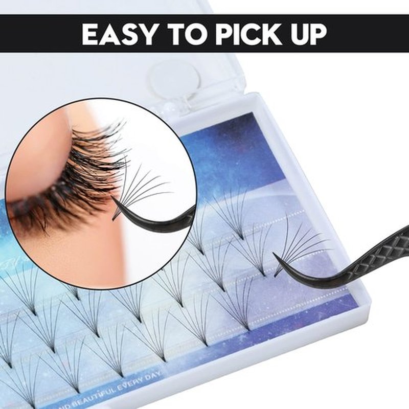 Ms.Queen Eyelash Tweezers For Extensions, Precision Diamond Grip Curved Lash Tweezers Fiber Tip,Black