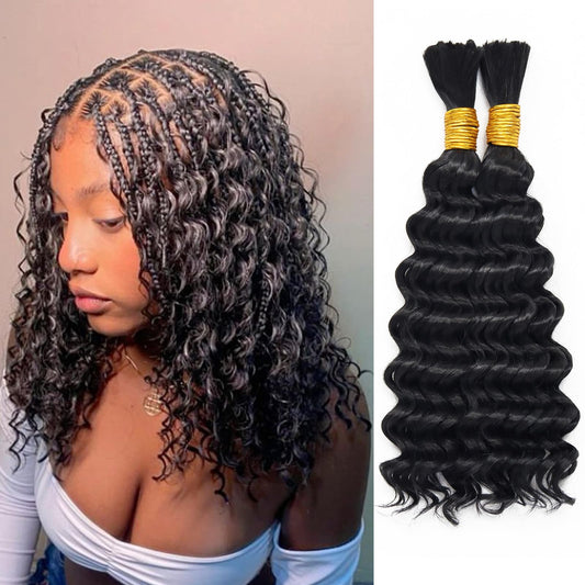 Dorsanee Deep Wave Bulk Hair for Braiding 16 Inch 2 Bundles 200g Natural Black Curly Braiding Hair for Boho Braids No Weft Wet and Wavy Braiding Hair Extensions (#1B,100g/bundle)
